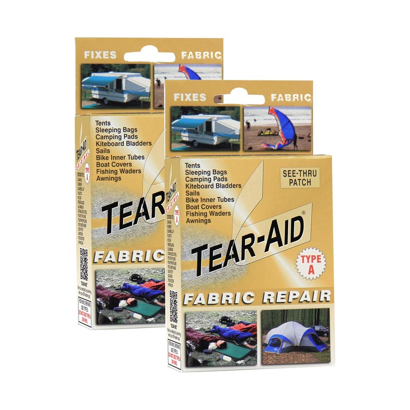 TEAR-AID Fabric Repair Kit, Type A Clear Patch for Canvas, Fiberglass, Leather, Polyester, Nylon & More, Gold Box, 2 Pack - Image 1